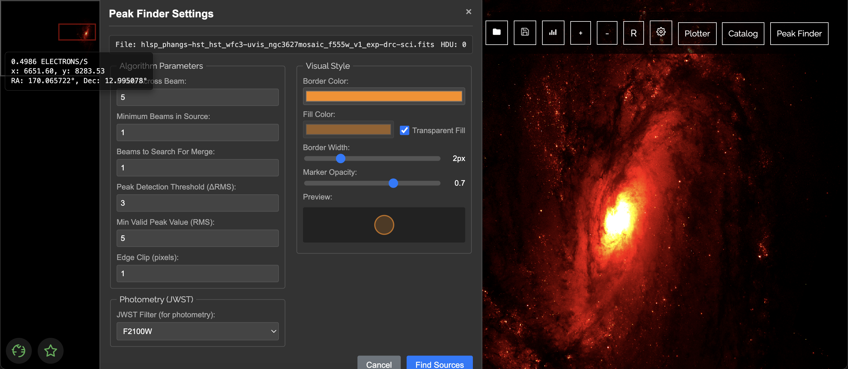 Neloura catalog overlays and diagnostics